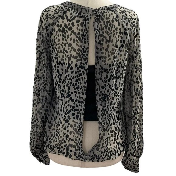 Jennifer Lopez Sheer Animal Print Blouse Open Back Long Sleeve Lightweight L - Picture 2 of 8